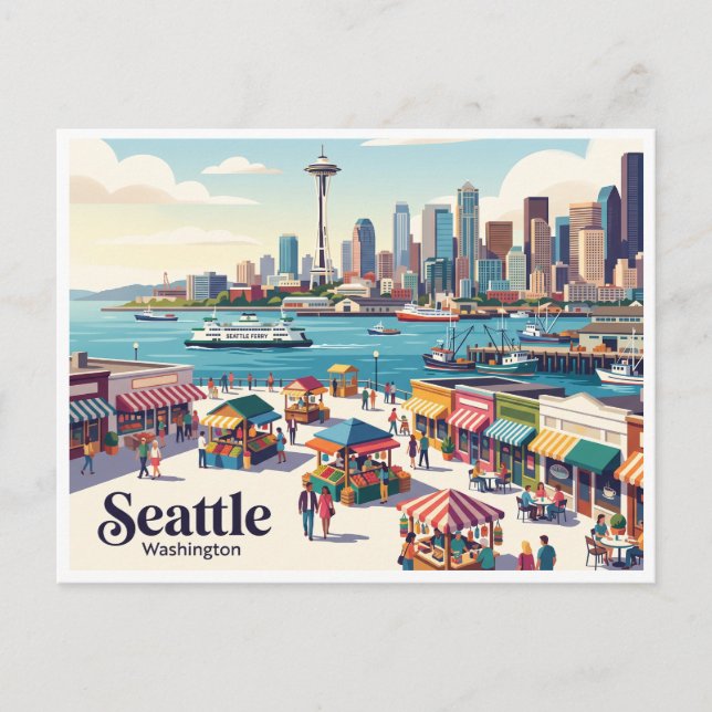 Seattle Waterfront Washington Vykort (Framsida)