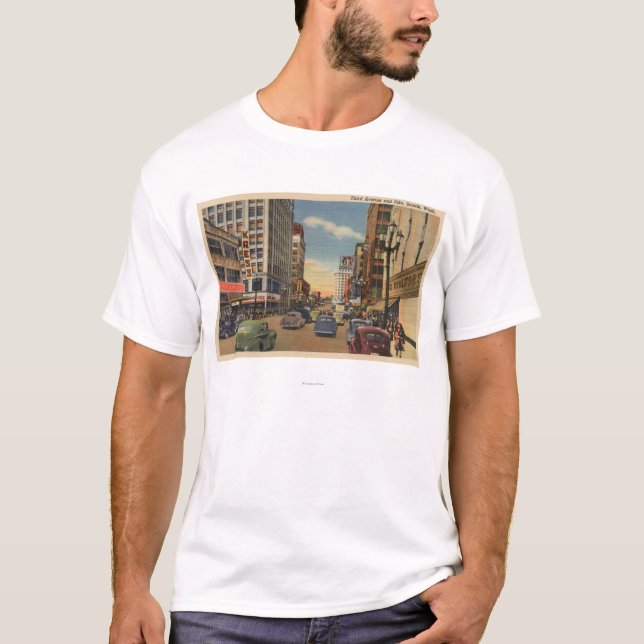 Seattle WAView av 3rd Ave. & Pike St. Tee Shirt (Framsida)