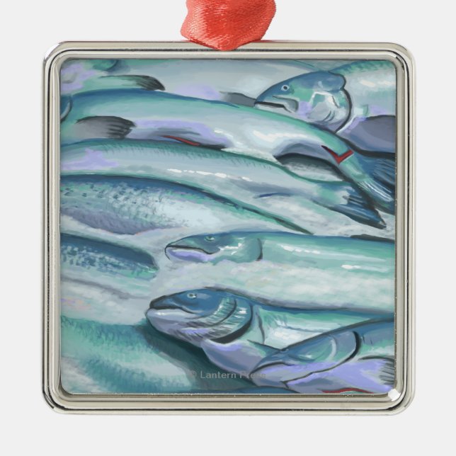 SeattleFish på is på det Pike stället marknadsför Julgransprydnad Metall (Framsidan)