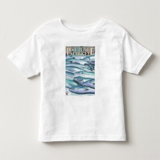 SeattleFish på is på det Pike stället marknadsför T-shirt (Framsida)