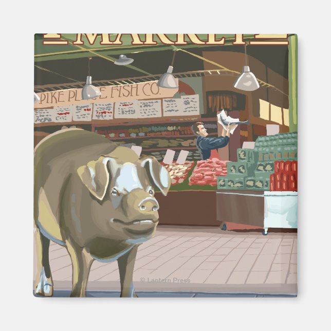 SeattleFish Toss och Bronze Gris vid Pike Ställe Magnet (Framsidan)