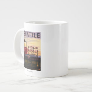 SeattlePike Ställe Market Sign and Vatten View Jumbo Mugg