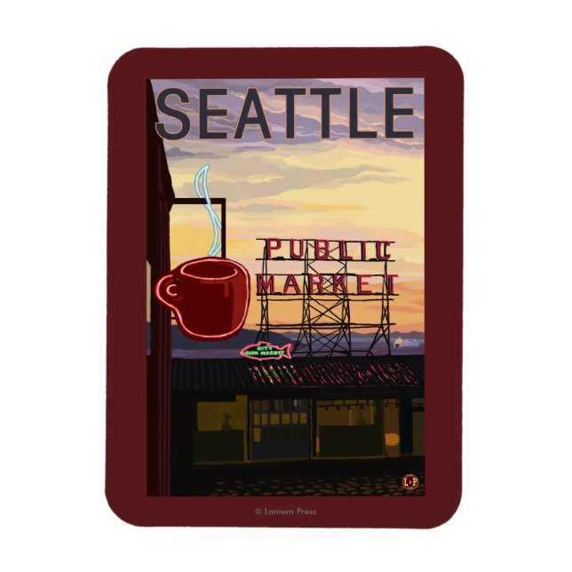 SeattlePike Ställe Market Sign and Vatten View Magnet (Vertikal)