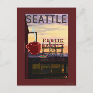 SeattlePike Ställe Market Sign and Vatten View Vykort