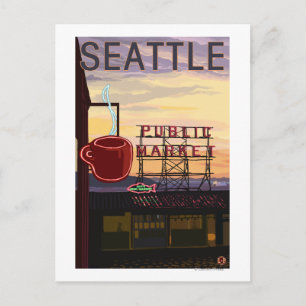 SeattlePike Ställe Market Sign and Vatten View Vykort