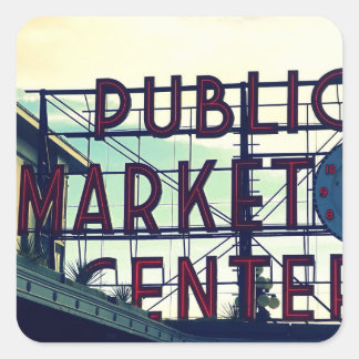 Seattles Pikes Place Market Fyrkantigt Klistermärke