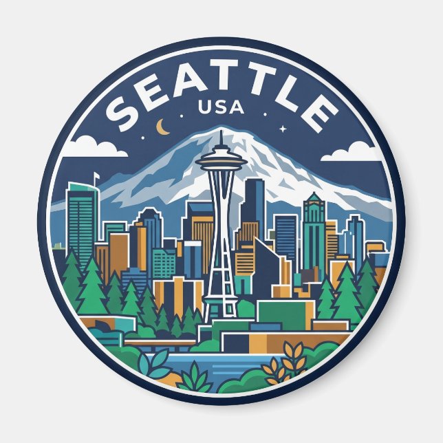 Seattleutsikt Washington Magnet (Framsidan)