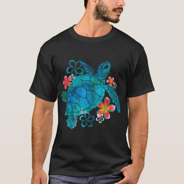 Seaurtle with Flowers girl T Shirt (Framsida)