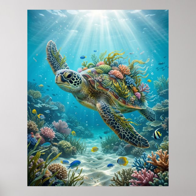 Seaweed Turtle Ocean Calm Poster (Framsidan)