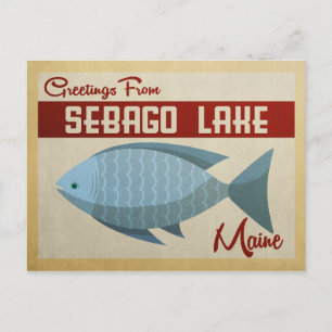 Sebago Lake Maine Fisk Vintage Resa Postkort Vykort