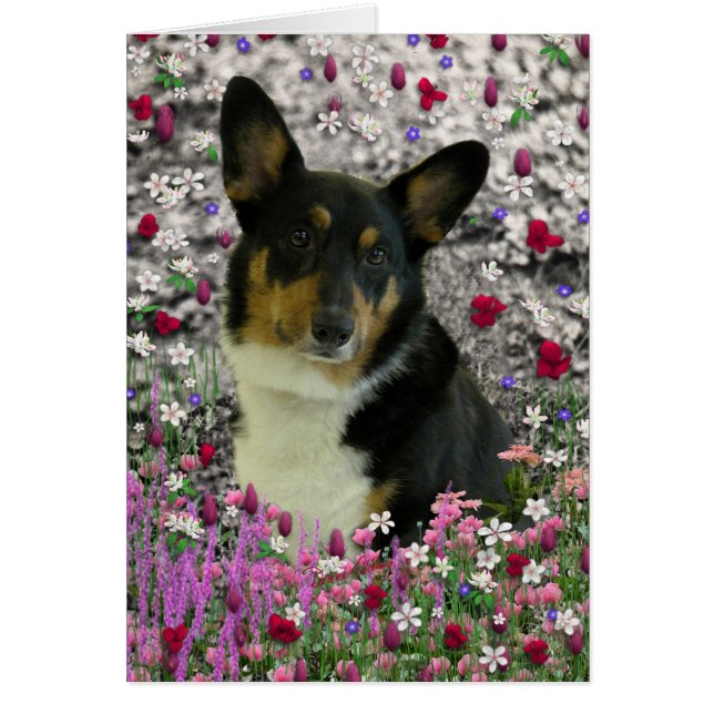Sebastian the Welsh Corgi in Flowers Hälsningskort (Framsidan)
