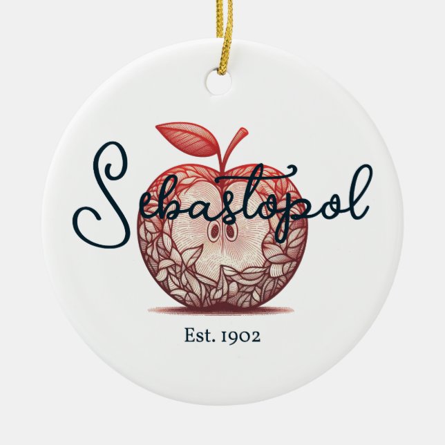 Sebastopol California Gravenstein Apple Fair Julgransprydnad Keramik (Framsidan)