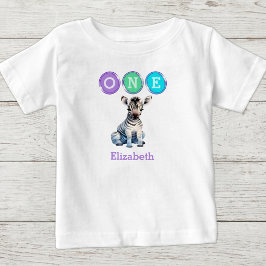 Sebra 1-årsdag en med namn lila t shirt