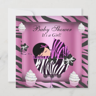 Sebra Bebis Badrums Baby Flicka Rosa Cupcake Inbjudningar