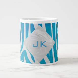 Sebra Blå och Vit med Monogram Jumbo Mugg