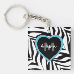 Sebra: Blåtthjärta: Personlig Keychain