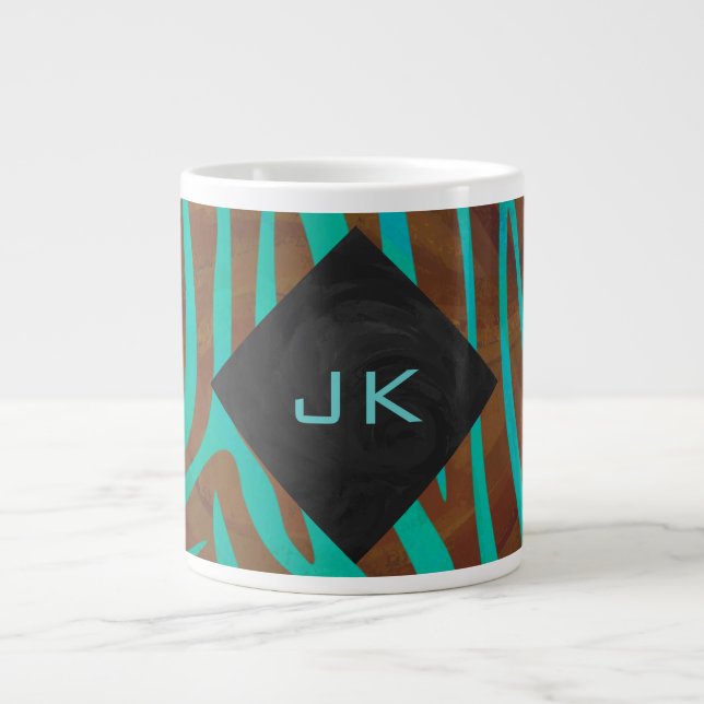Sebra Brun och Turkos med Monogram Jumbo Mugg (Framsidan)