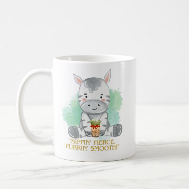 sebra citat tecknad film dricker bobba te kaffemugg (Vänster)
