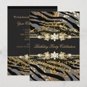 Sebra Damask Guld Svart Folie Beige Elegant Fest Inbjudningar