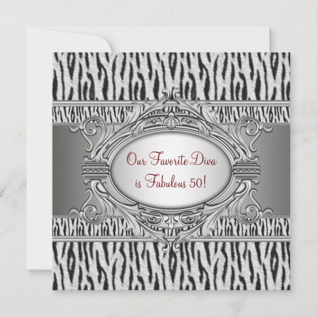 Sebra Diva Fantastisk 50 Kvinnas 50-årsfirande Inbjudningar (Framsida)