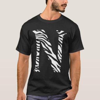 Sebra Djur Hud Mönster Initialer Bokstav N Namn M T Shirt
