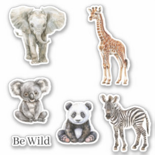 Sebra Elefant Koala Giraff Safari Panda Djur Klistermärken