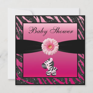 Sebra, Gerbera & Falskt glitter baby shower Inbjudningar
