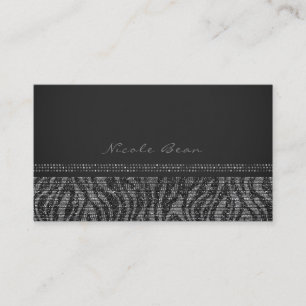 Sebra Glitter Silver Svart Glam Chic Elegant Bling Visitkort