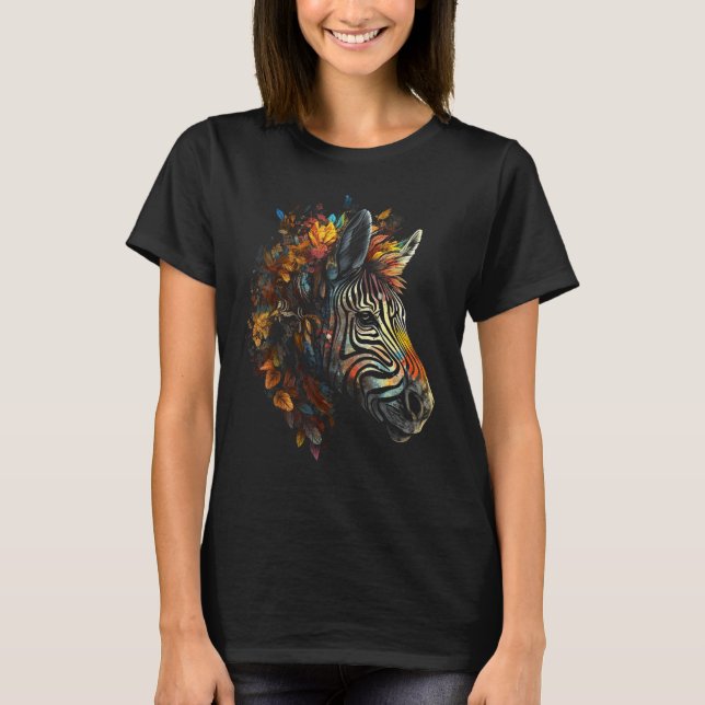 Sebra höstlöv Färgrik Djur Zoo Sebra T Shirt (Framsida)