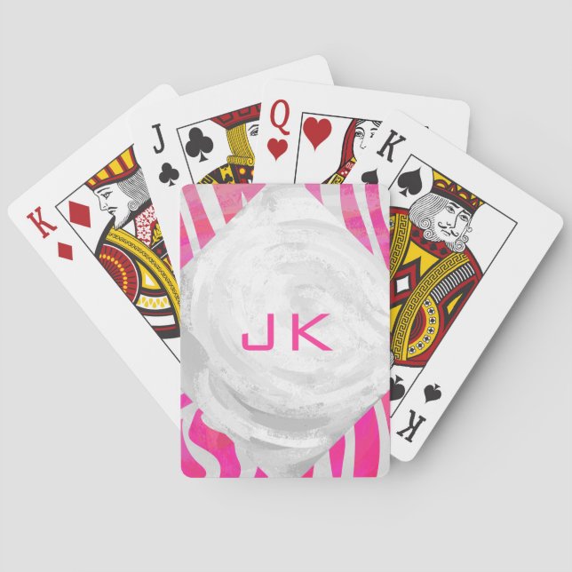 Sebra Hot Pink och Vit med Monogramm Spel Kort (Baksidan)