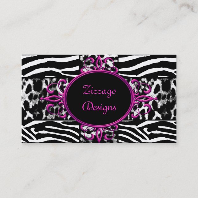 Sebra Hot Pink Svart Vit Leopard Sebra Randig Visitkort (Framsida)