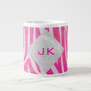 Sebra Hot rosa och vit med monogram Jumbo Mugg