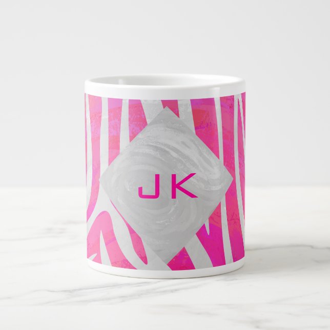 Sebra Hot rosa och vit med monogram Jumbo Mugg (Framsidan)