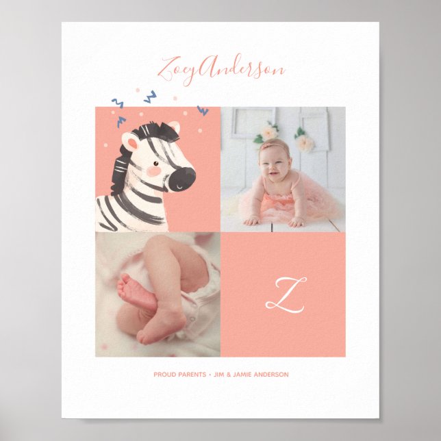 Sebra Konfetti• Alfabet Monogram Söt Bebis Shower Poster (Framsidan)