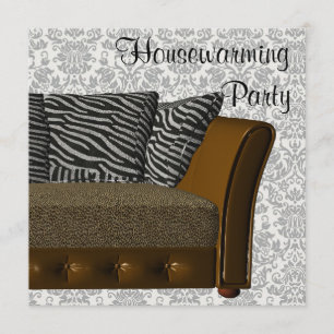 Sebra Leopard Sofa Damast Husvärmningsfest Inbjudningar