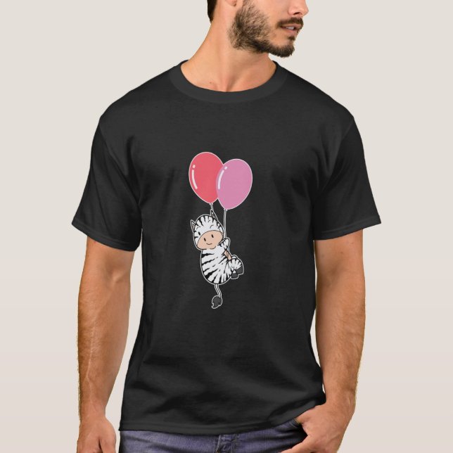 Sebra med födelsedagsballong t shirt (Framsida)
