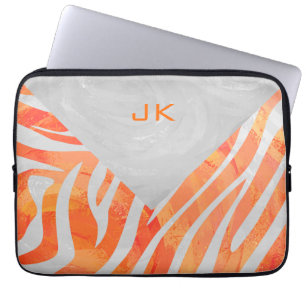 Sebra Monogram Orange och Vit Laptop Sleeve