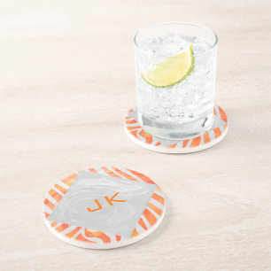 Sebra Monogram Orange och Vit Underlägg Sandsten