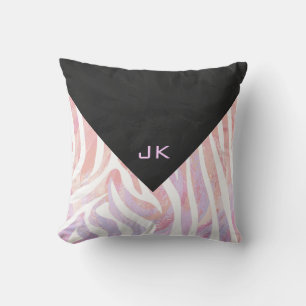 Sebra Monogram Rosa och Vit Kudde
