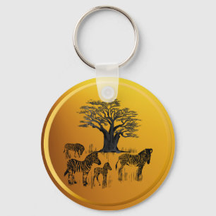 Sebra- och Baobabträd Keychain Nyckelring