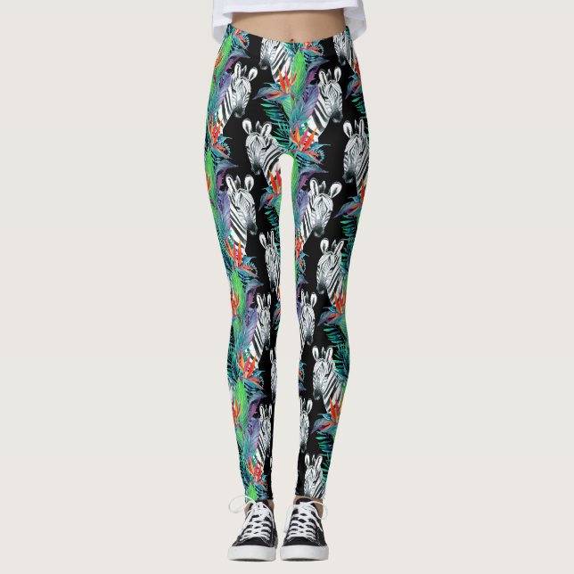 Sebra och exotiskt blommamönster 2 leggings (Framsida)