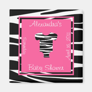 Sebra och rosa kläderbaby showerfavör magnet