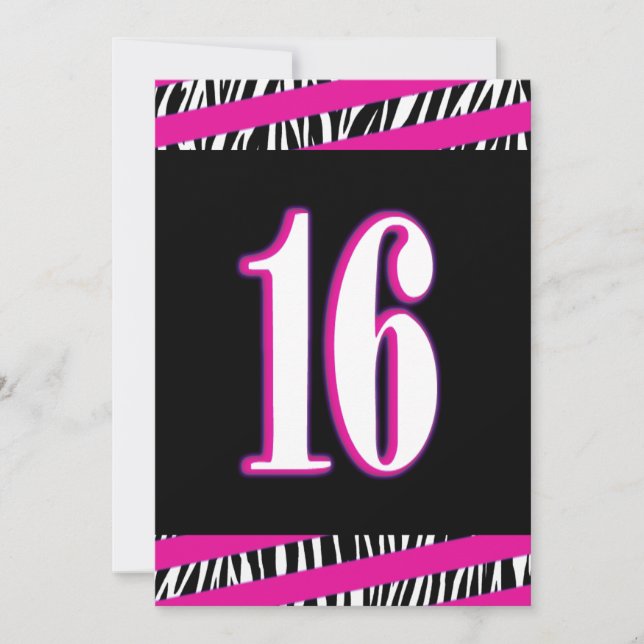 Sebra och rosa Sweet 16 födelsedagsinbjudan Inbjudningar (Framsida)