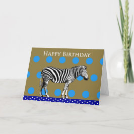 Sebra på en finnig bakgrund, lycklig Birthday. Kort