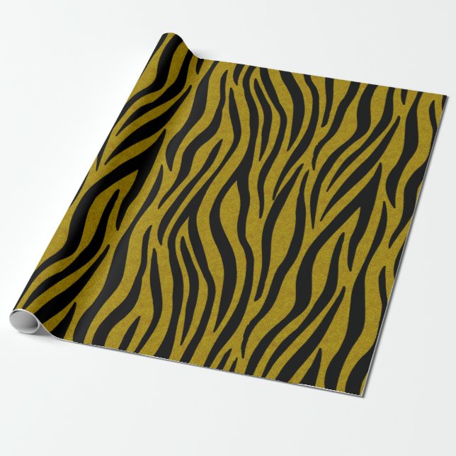 Sebra ränder i Safari Svart och Brun  Presentpapper (Utrullad)