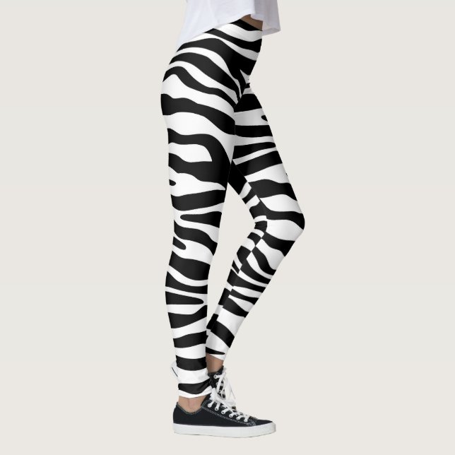 Sebra randigt mönster svart & vitt + dina idéer leggings (Höger)