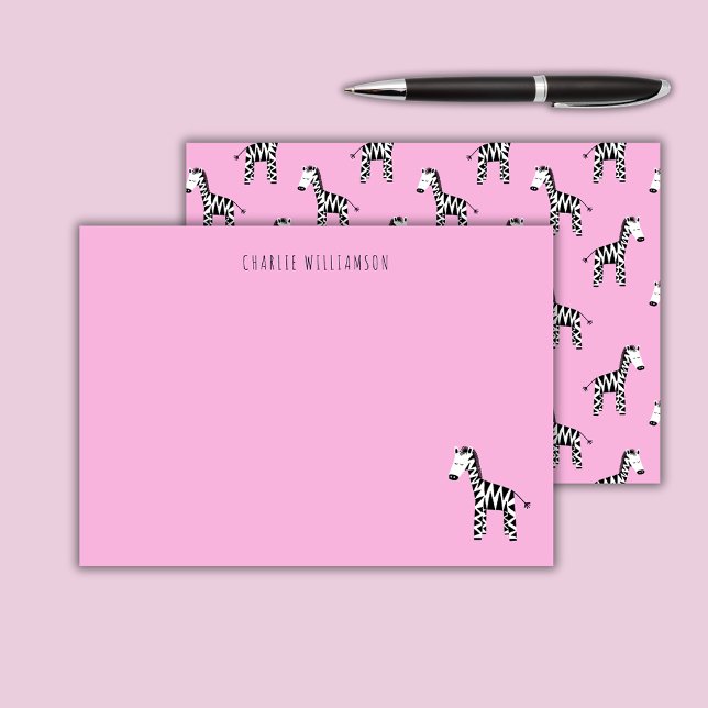 Sebra rosa anteckningskort (Pink Zebra personalized notecards)