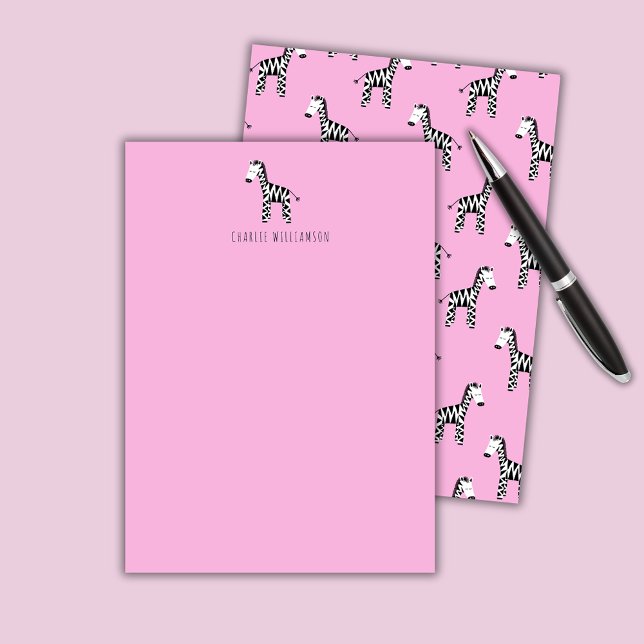 Sebra rosa anteckningskort (Pink Zebra personalized notecards)
