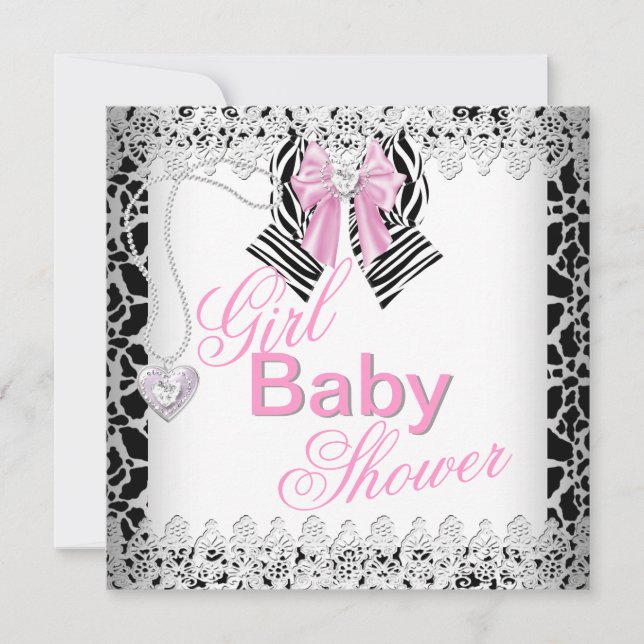 Sebra Rosa Flick Baby Shower Slöja Inbjudningar (Framsida)