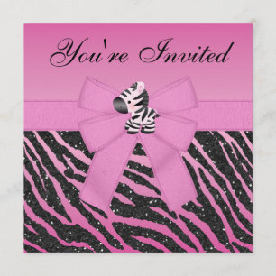 Sebra, rosa muffins & djurt tryckglitterparty inbjudningar